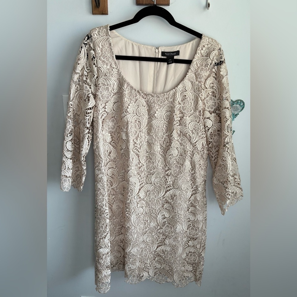 White House Black Market Elegant Lace Dress in Cream